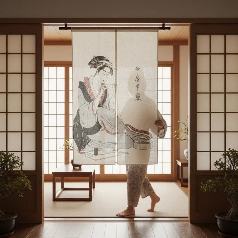 Japanese Noren Curtain Ukiyo-e Woman Kimono Doorway Tapestry Made in Japan New